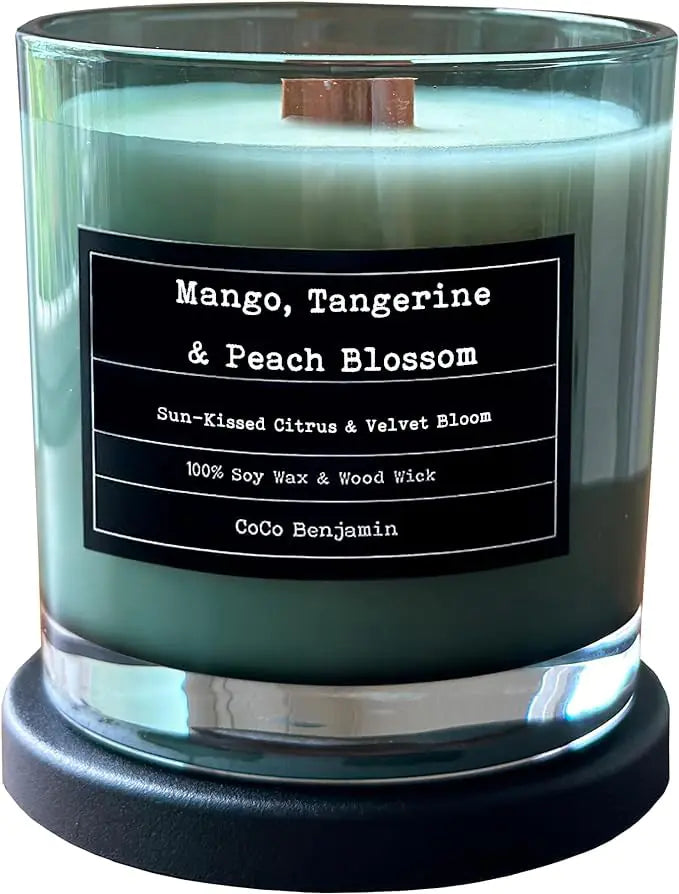 CoCo Benjamin Wooden Wick 100% Soy Highly Scented Hand Poured 8 oz (Mango Tangerine & Peach Blossom)